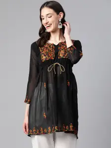 WEAVETECH IMPEX Floral Embroidered Pure Georgette Pleated Kurti