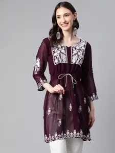 WEAVETECH IMPEX Ethnic Motifs Embroidered Pure Georgette Pleated Kurti