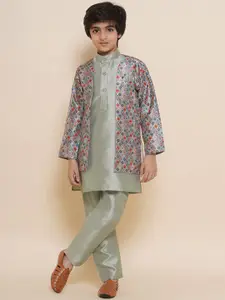Aj DEZInES Boys Mandarin Collar Kurta With Pyjamas & Nehru Jacket