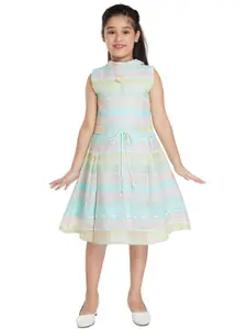 Peppermint Girls Spread Collar Geometric Printed Cotton Fit and Flare Dress