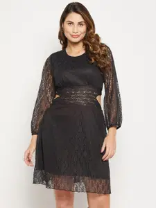 Bitterlime Round Neck Lace Cut Out Bodycon Dress
