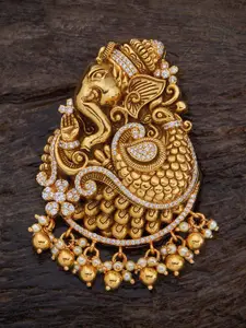 Kushal's Fashion Jewellery 92.5 Pure Silver Rhodium-Plated CZ Stone Studded Temple Pendant