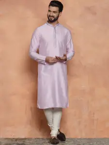 KISAH Mandarin Collar Thread Work Pure Cotton Straight Kurta with Churidar