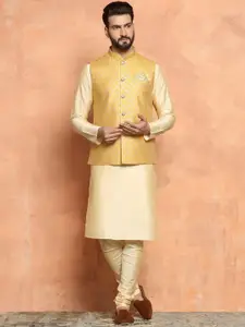 KISAH Mandarin Collar Kurta With Churidar & Nehru Jacket