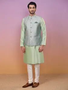 KISAH Mandarin Collar Kurta With Churidar & Nehru Jacket