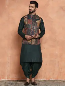 KISAH Men Abstract Printed Regular Fit Kurta Jacket Dhoti Set