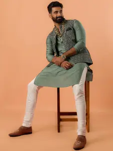 KISAH Men Self ed Regular Fit Self  Kurta Jacket Churidar Set