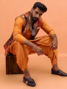 KISAH Men Abstract Printed Regular Fit Kurta Jacket Dhoti Set