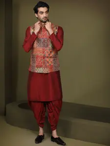 KISAH Men Abstract Printed Regular Fit Kurta Jacket Dhoti Set