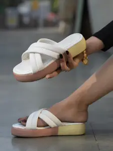 Shoetopia Textured Open Toe Flatform Heels