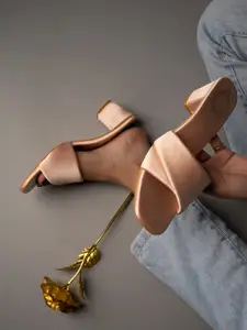 Shoetopia Suede Textured Open Toe Block Heels