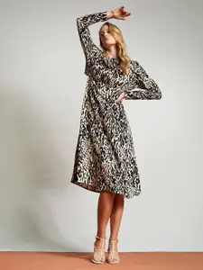 DeFacto Animal Printed Long Sleeves Midi A-Line Dress