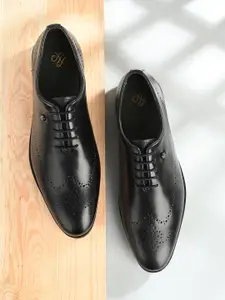 House of Pataudi Men Genuine Leather Lace-Up Formal Brogue Shoes