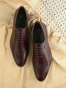 House of Pataudi Men Genuine Leather Lace-Up Formal Brogue Shoes