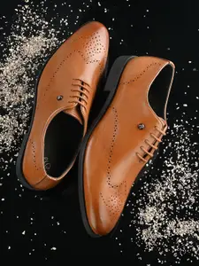 House of Pataudi Men Genuine Leather Lace-Up Formal Brogues