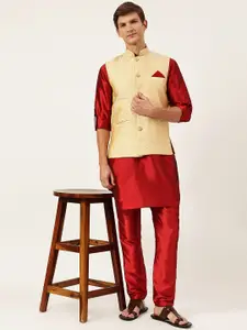 Aj DEZInES Mandarin Collar Roll Up Sleeves Kurta with Pyjamas with Nehru Jacket