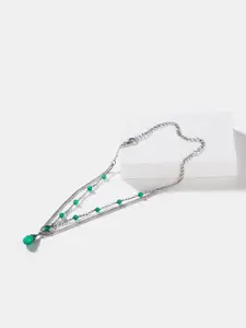 SHAYA 925 Sterling Silver-Plated Oxidised Beaded Layered Choker Necklace