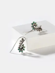 SHAYA 925 Sterling Silver-Plated Oxidised Contemporary Drop Earrings