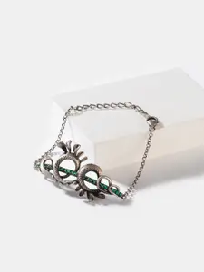 SHAYA Silver-Plated Stone-Studded Oxidized Link Bracelet