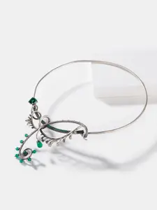 SHAYA 925 Sterling Silver-Plated Stone Studded Oxidised Necklace