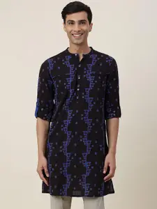Fabindia Geometric Printed Mandarin Collar Roll Up Sleeves Pure Cotton Kurta