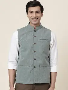 Fabindia Pure Cotton Mandarin Collar Sleeveless Nehru Jackets