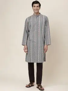 Fabindia Mandarin Collar Ethnic Motifs Printed Straight Cotton Kurta