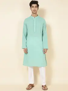 Fabindia Woven Design Mandarin Collar Thread Work Pure Cotton Kurta