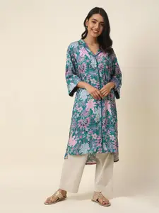 Fabindia Floral Printed Shirt Collar Empire Kurta
