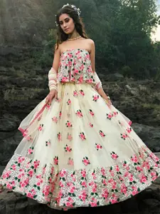 FABPIXEL Embroidered Semi-Stitched Lehenga & Unstitched Blouse With Dupatta