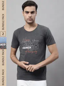 MACK JONNEY Pack Of 2 Typography Printed Cotton T-shirt