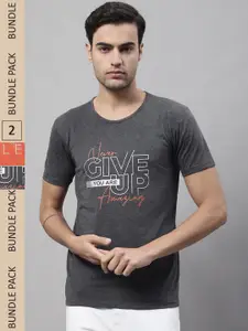 MACK JONNEY Pack Of 2 Typography Printed Cotton T-shirt