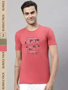 MACK JONNEY Pack Of 2 Typography Printed Cotton T-shirt