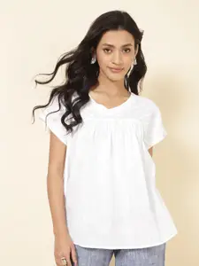 Fabindia Self Design Gathered Cotton Top