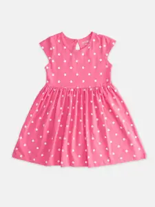 Pantaloons Junior Girls Round Neck Polka Dots Printed Cotton Fit And Flare Dress