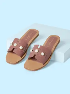 Forever Glam by Pantaloons Women Textured Embellished Fabric Open Toe Flats