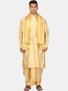 Sethukrishna Mandarin Collar Straight Zari Kurta with Dhoti Pants & Dupatta
