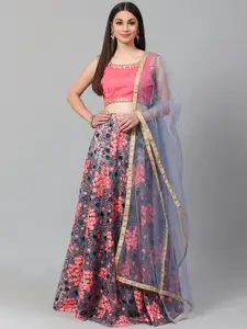 FABPIXEL Floral Embroidere Semi-Stitched Lehenga Choli With Dupatta
