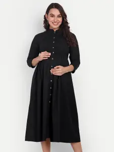 Aaruvi Ruchi Verma Mandarin Collar Maternity Shirt Midi Dress