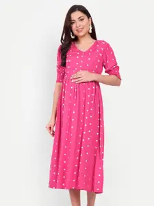 Aaruvi Ruchi Verma Polka Dots Printed Maternity A-Line Midi Dress