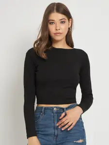 ANVI Be Yourself Cotton Boat Neck Long Sleeves Crop Top