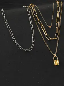 Jewels Galaxy 2 Pcs Silver & Gold-Plated Layered Necklace