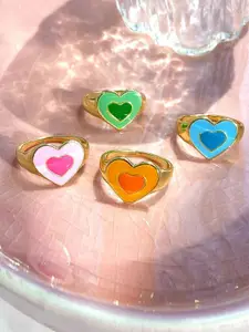 Jewels Galaxy Set Of 4 Gold-Plated Heart Shaped Finger Rings