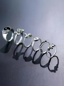 Jewels Galaxy Set Of 6 Silver-Plated Finger Rings