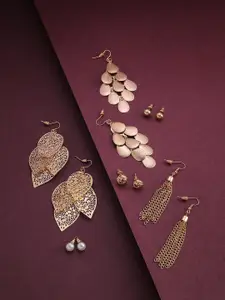 Jewels Galaxy Set Of 12 Gold-Plated Contemporary Studs & Drop Earrings