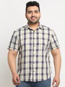 plusS Plus Size Tartan Checks Cotton Casual Shirt