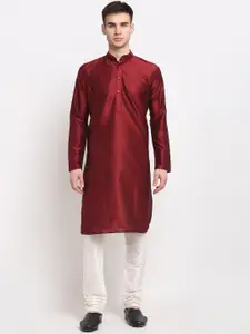 Jompers Mandarin Collar Straight Dupion Silk Kurta With Churidar