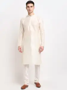 Jompers Mandarin Collar Straight Dupion Silk Kurta with Churidar