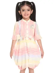 Peppermint Girls Mandarin Collar Striped Cotton Fit & Flare Dress