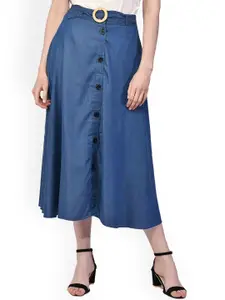 NUEVOSDAMAS A-Line Midi Denim Skirt